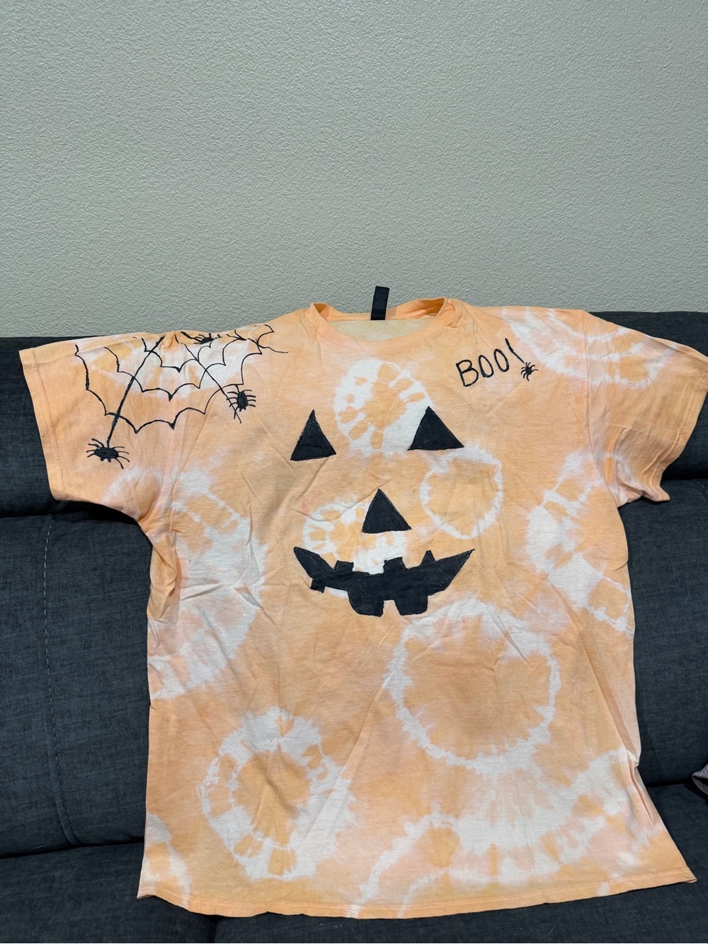 Gildan Orange Tie-Dye Halloween Pumpkin Face Tee